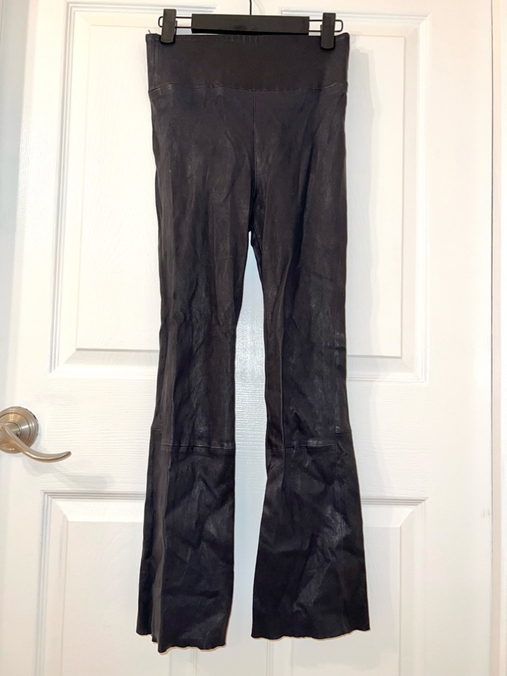 SPRWM 100% Lamb Leather High Rise Stretch Black Crop Flare Pants XS - Picture 6 of 9